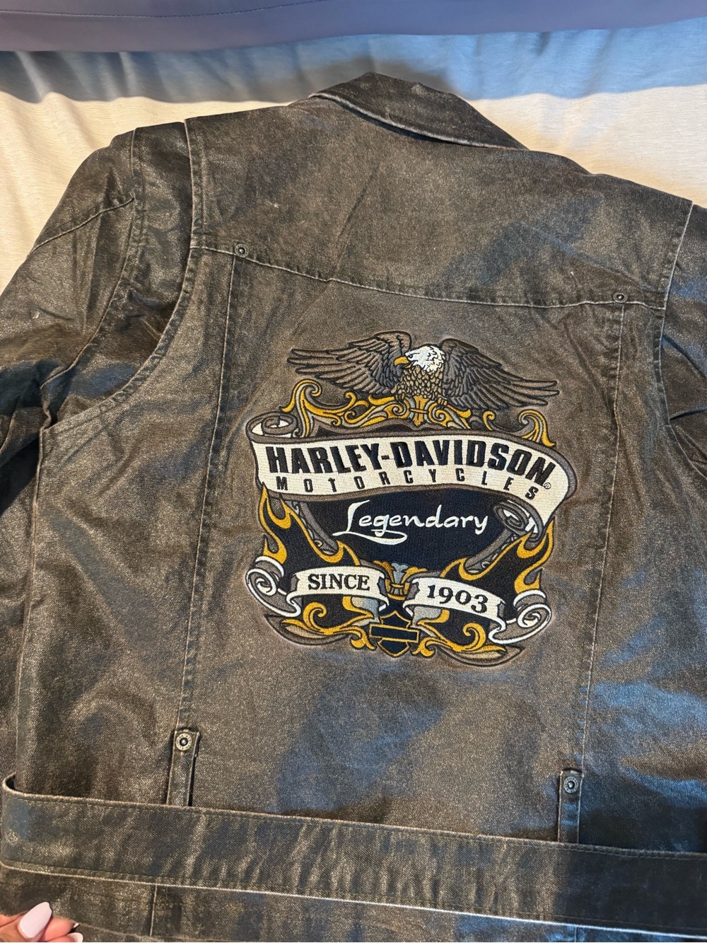 Authentic Harley-Davidson Black Jacket with Embroidered Eagle Patch - Picture 2 of 7